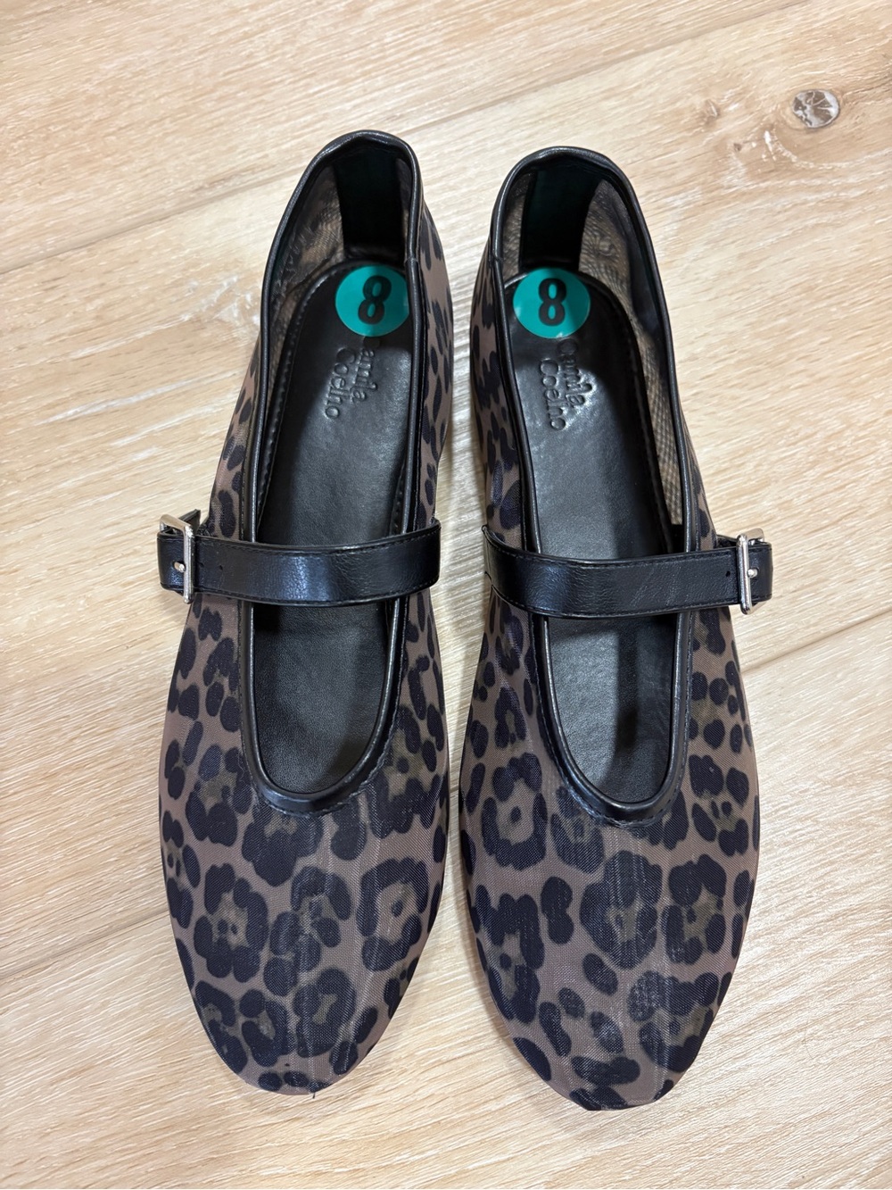 Camila Coelho Leopard Print Mary Jane Flats - Black/Brown